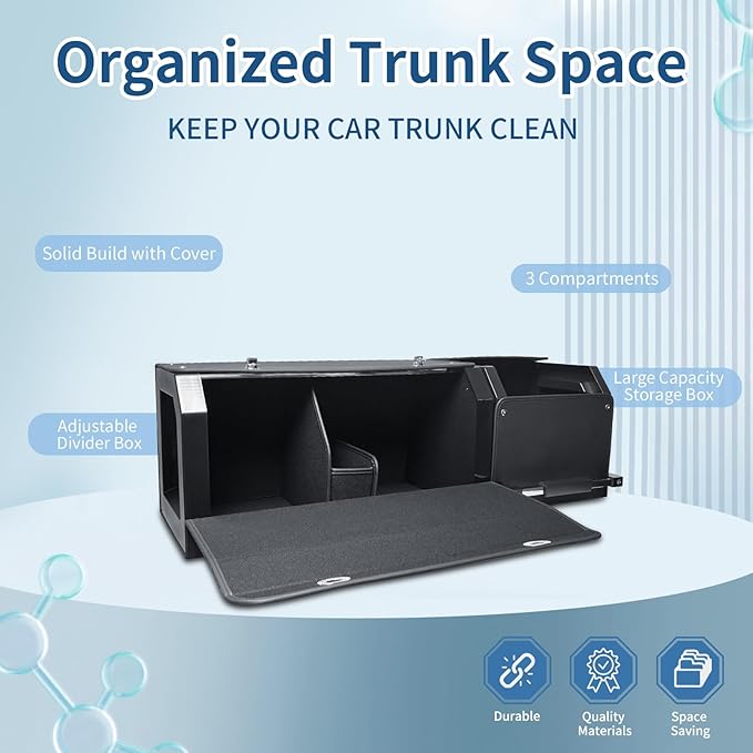 Car Trunk Organizer, Collapsible Leather Car Trunk Storage Organizer with Lid and Sturdy Handle Car Organizer and Storage for SUV, Truck, Sedan (Black, 36.2 x 11.4 x 12.2in)