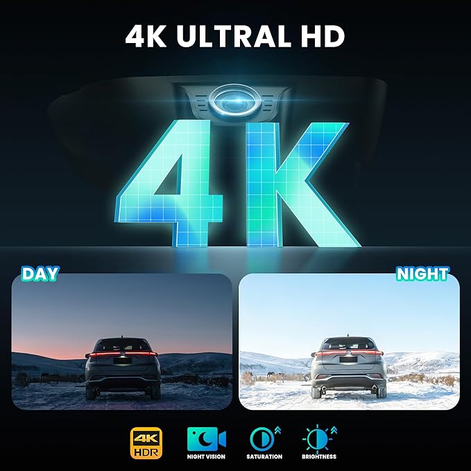 QHI 4K Dash Cam Fit Dodge RAM 1500 2019-2024, Hidden OEM Style, 4K Front & 1080P Rear Camera, 128GB EMMC, 24H Parking Mode, GPS & CPL, for Rebel Big Horn Laramie (S87 Front only 4K)