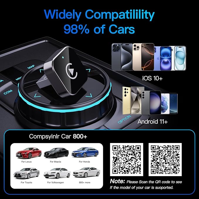 (2026 Upgraded) Wireless CarPlay Adapter for Apple iPhone＆Android, Small Size,Plug and Play,Fast and Stable Connection Wireless Adapter for CarPlay＆Android-No Latency to Screen(Blue)