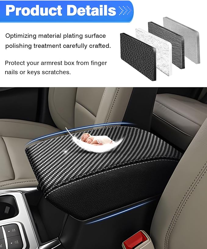 Autorder Center Console Cover for Ford Explorer 2020-2026 Accessories Armrest Cover Carbon Fiber Anti-Scratch Middle Console Pad Leather Armrest Protector
