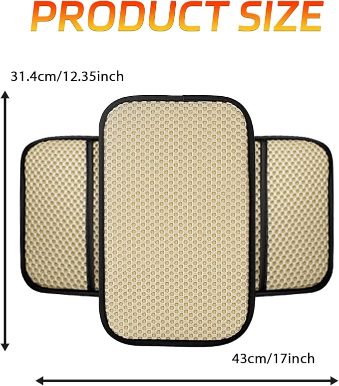 Armrest Cover for Car Console Covers for SUV Center Console Arm Rest Breathable Pad Middle Box Armrest Cushion Pad with 2 Organizer Bags Universal Car Interior Accessories Protection(Beige)