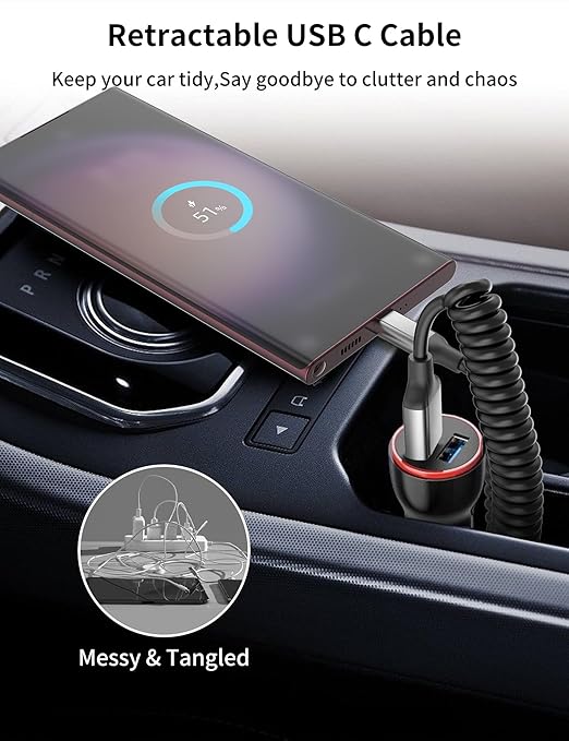 Coiled USB C Cable for Car 2Pack, 3A USB Type C Charger Cable Fast Charging, Retractable Android USB A to USB C Charge Cord for iPhone 17 16 15 Pro Max Plus, Galaxy S24 S23 S22, Note 20 10, Moto G, LG