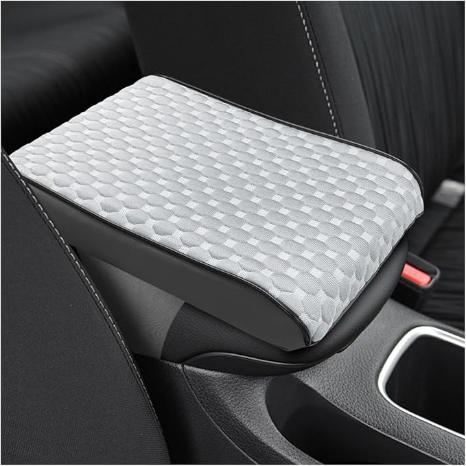 Cool Car Center Console Cushion Pad, Comfortable Ice Silk Car Armrest Cover, Breathable Vehicle Armrest Seat Box Pad Memory Foam, Auto Interior Protection Accessory, Universal for Summer (Black/Grey)