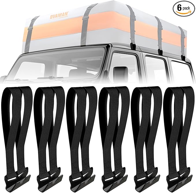6 Rooftop Cargo Tie Down Hook Straps-Secure Any Car Roof Bag, Roof Rack Cargo Carrier,or Car Top Carrier,Durable and Solid, No Roof Rack Required, Compatible with Most Cars - Registered Patent (black)