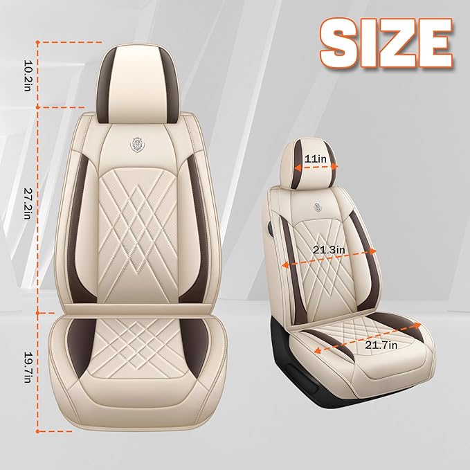 Car Seat Covers Compatible with Toyota Camry 2012-2026 Durable Waterproof Automotive Seat Covers Stretchable Fabric Material, Airbag Compatibility, Premium Nappa Leather(Beige Brown, 2 Pcs Front)