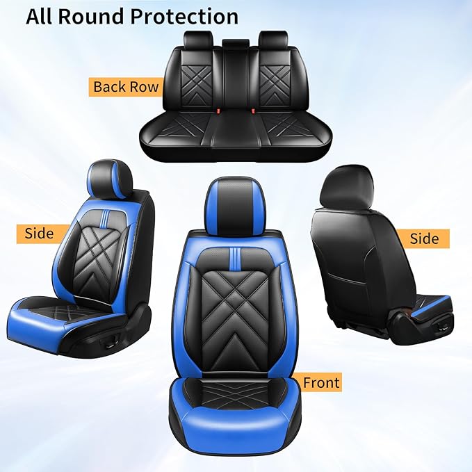CX-5 Car Seat Covers Custom Fit for Mazda CX-5 2013-2025 2026, Full Coverage Leather Waterproof Breathable Seat Covers, Automotive Seat Protectors, Airbag Compatible(Full Set Seats, Black-Blue)