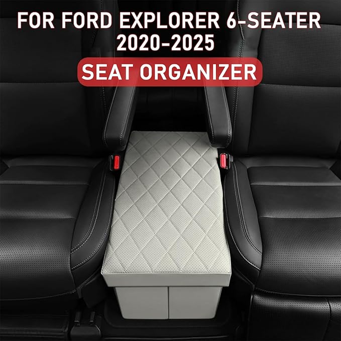 Seat Aisle Storage Box for Ford Explorer 6-Passenger Models – Organizer Rear Seats Passage – Foldable, Easy Installation, for Ford Explorer ST XLT Accessories 2020 to 2025 (White)