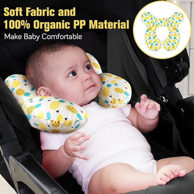 KAKIBLIN Baby Travel Pillow, Upgraded Baby Neck Pillows for Car Seat Toddler Head and Neck Support Pillow,Support Pillows for Car Seat, Stroller, Pushchair,Travel (Pineapple)