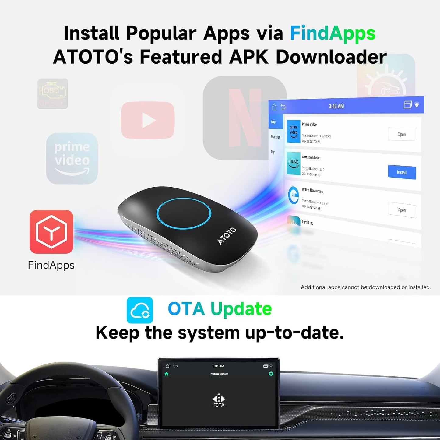 Wireless CarPlay Adapter Ai Box with OBD2 Scanner, Car Video Streaming Wireless Plug & Play Carplay Adapter for iPhone & Android Auto with ChatGPT, Supports YouTube, Netfilx 256GB Max, HDMI