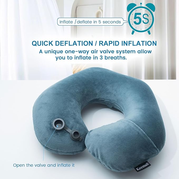 2Pack Inflatable Travel Neck Pillow for Airplane Train Car Washable Pillowcase U Shaped Office Napping Pillow