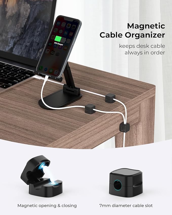 6 Pack Magnetic Cable Clips Cord Holder, Under Desk Cable Management, AORUICN Adhesive Wire Holder Keeper Organizer for Home Office Desk Phone Car Wall Desktop Nightstand
