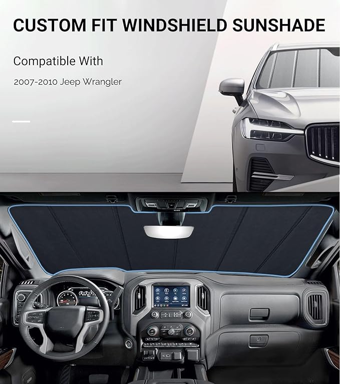 Windshield Sun Shade for Jeep Wrangler 2007-2010 Window Sunshade - Safeguard