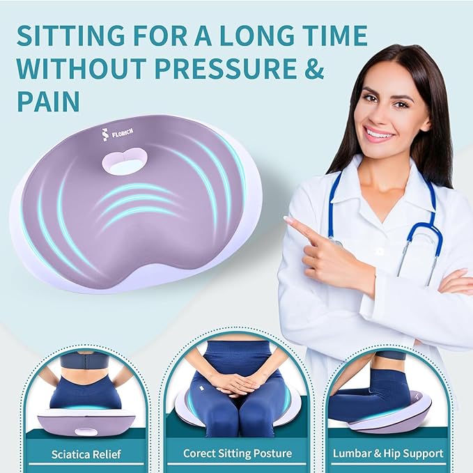 FLORICH Seat Cushion and Lumbar Support Pillow for Office Chair Car Neck Headrest Pillow 100% Memory Foam Seat Pads Pressure Relief Back Cushion and Carseat Pads(Purple)
