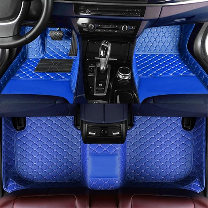 Customize Car Floor Mats for 99% Sedan SUV Sports Car All Weather Leather Full Coverage Waterproof Non-Slip Vehicle Lining Pads (Blue)