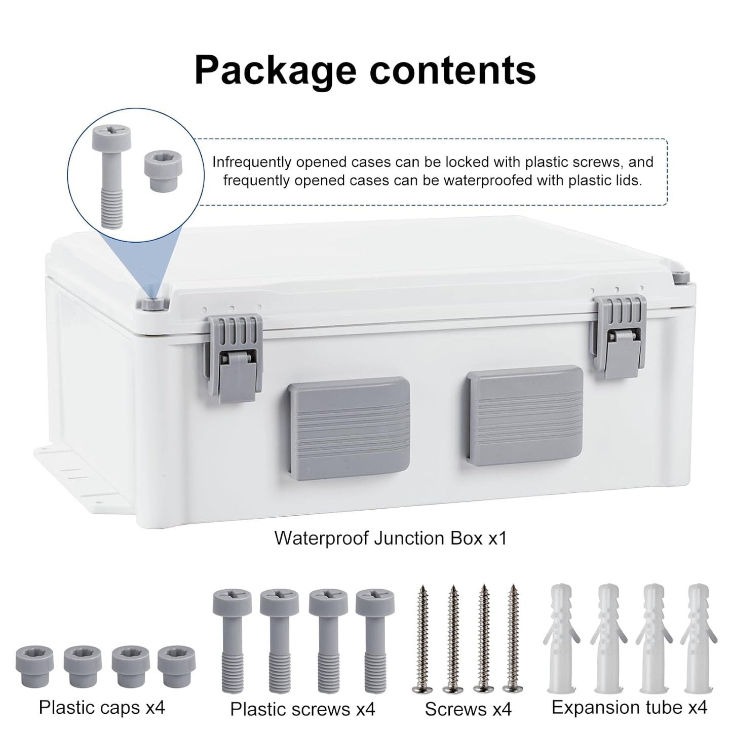 Outdoor Electrical Junction Box, ABS Water Resistant Enclosure with Internal Mounting Panel & Hinged Cover (15" H x 11" L x 6" W)