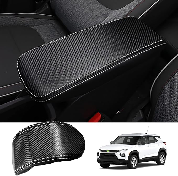 Autorder Center Console Cover for Chevy/Chevrolet Trailblazer 2021-2025 2026 Accessories Carbon Fiber Armrest Cover Anti-Scratch Middle Console Pad Leather Armrest Protector