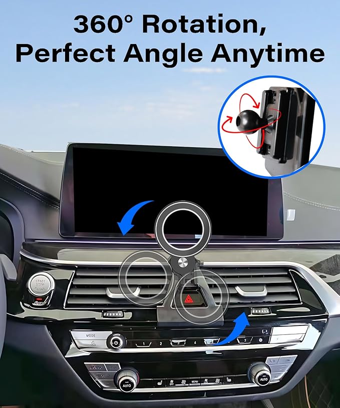 Car Phone Holder for 2017-2023 BMW 5 Series/2018-2023 M5 Accessories Compatible with MagSafe Hands-Free 360 Degree Rotation Adjustable Cell Phone Mount Does Not Affect Air Vent
