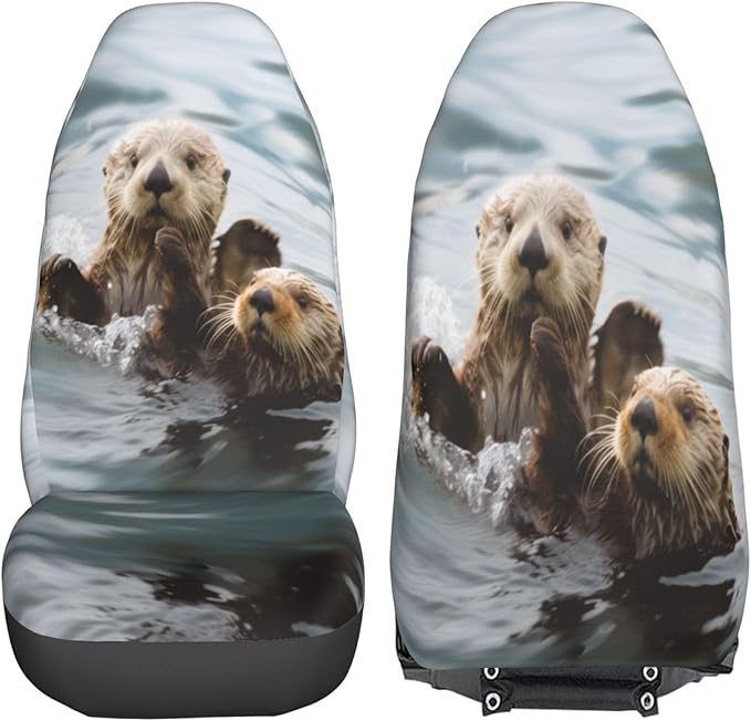 Delerain Car Seat Covers Set 2Pcs, Sea Otters Swim Universal Front Car Seats Vehicle Enterior Protector Suitable Fits Most Car Auto SUV Sedan Truck
