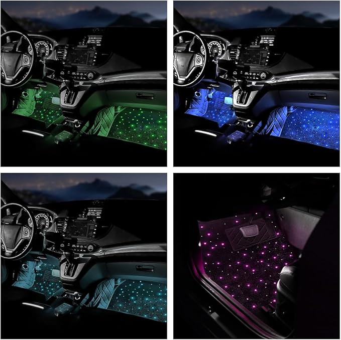 Interior Star Lights for Car, LED Starlights Floor Mats, Carpet Fiber Optic Foot Light Decoration (Set of 4)