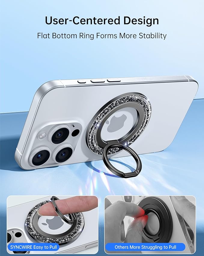 SYNCWIRE Magnetic Phone Ring Holder for MagSafe - Glitter Phone Grip Stand with 360° Rotation Finger Ring Kickstand Blingbling Compatible with iPhone 17 16 15 14 13 12 Pro Max MagSafe Accessories