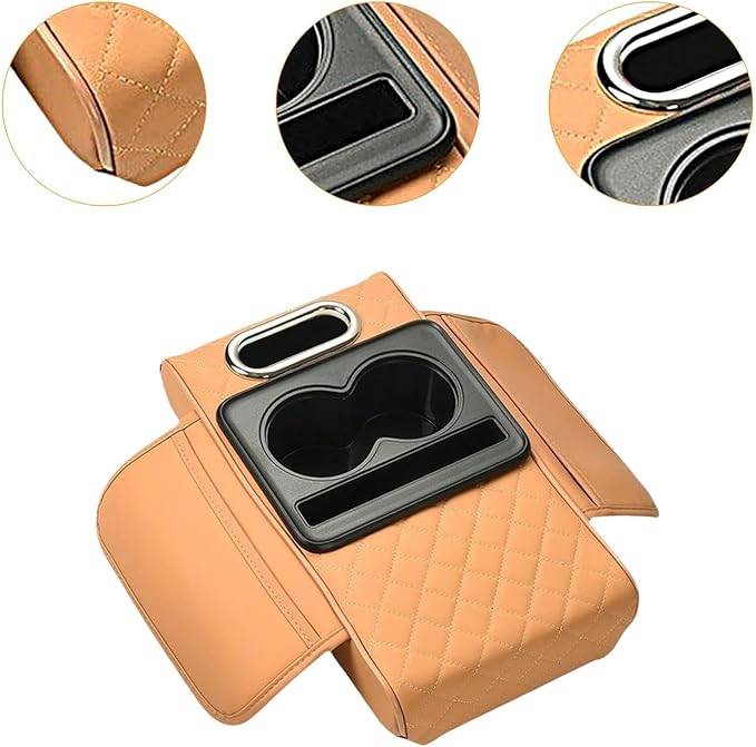 Car Center Console Pad PU Leather Armrest Organizer with Tissue Box Slot for Vehicles, Style A