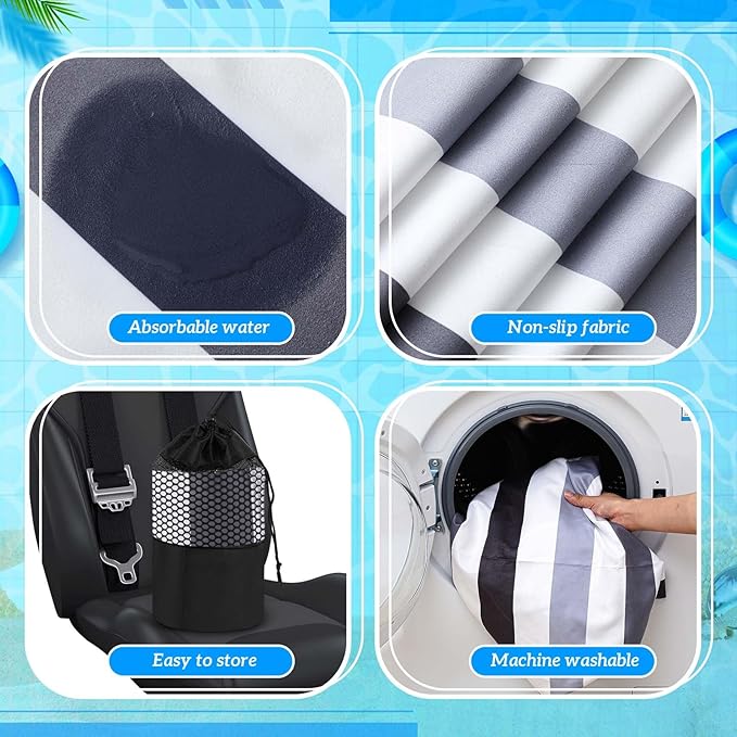 2 Pack Car Seat Towel Covers with Storage Bag 63 x 32 Inch Athletic Running Towel Seat Sweat Washable Non Slip Cover Gift for Car Outdoor Sport Activities (Black Vertical Stripes)