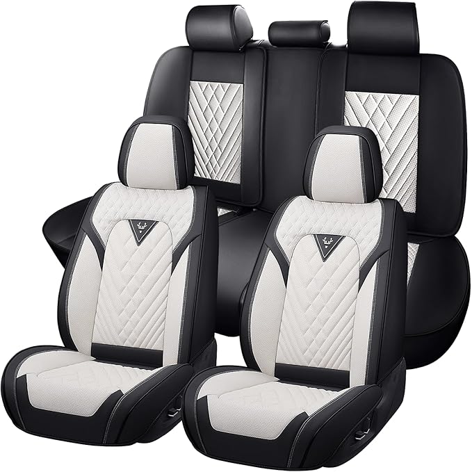 Truck Seat Covers for Toyota Tundra 2008-2026, Waterproof Premium Leather Full Coverage Car Seat Cover, Muscle Sport Style Auto Interior Seat Cover Sets (Full Set/Black White)
