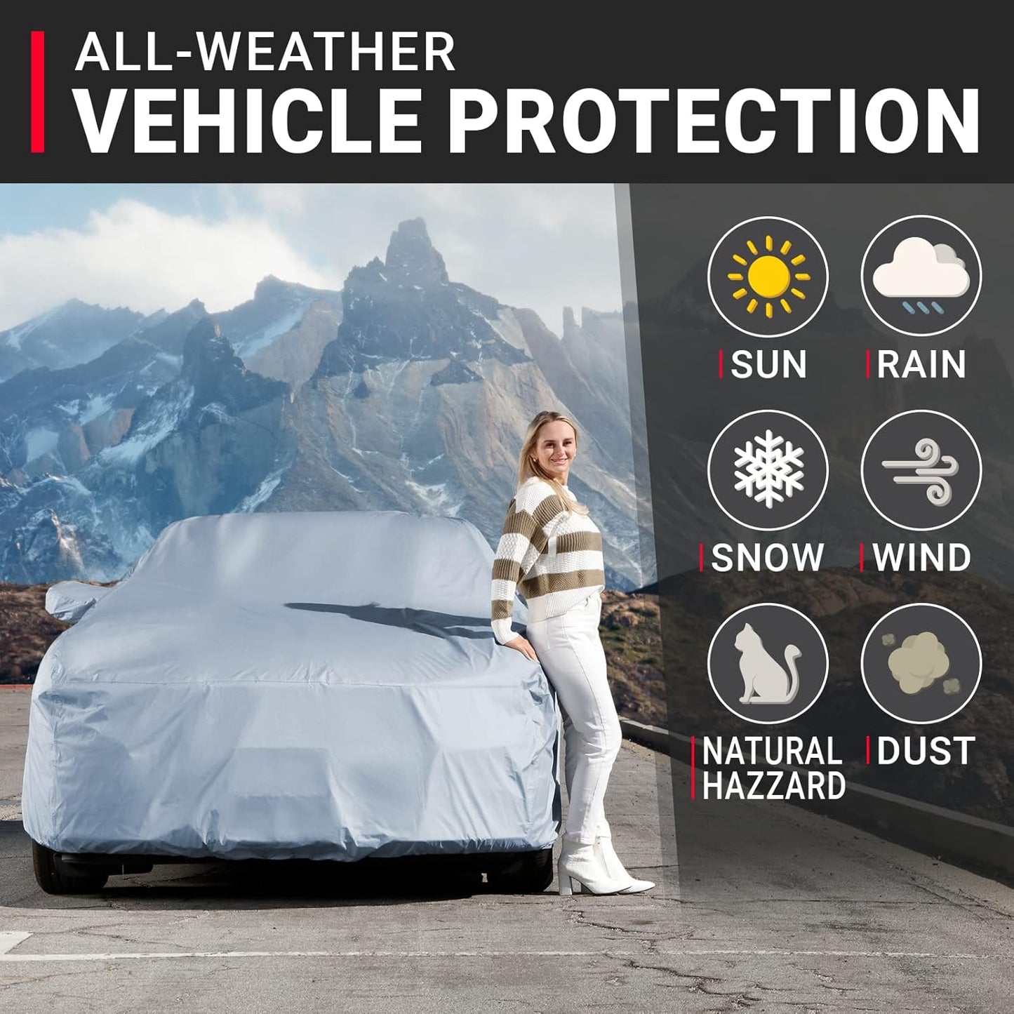 iCarCover Premium Car Cover for 2000-2020 Chevy Impala Heavy Duty Waterproof All-Weather Automobiles Custom Fit Indoor Outdoor UV Snow Protection Covers with Straps and Bag