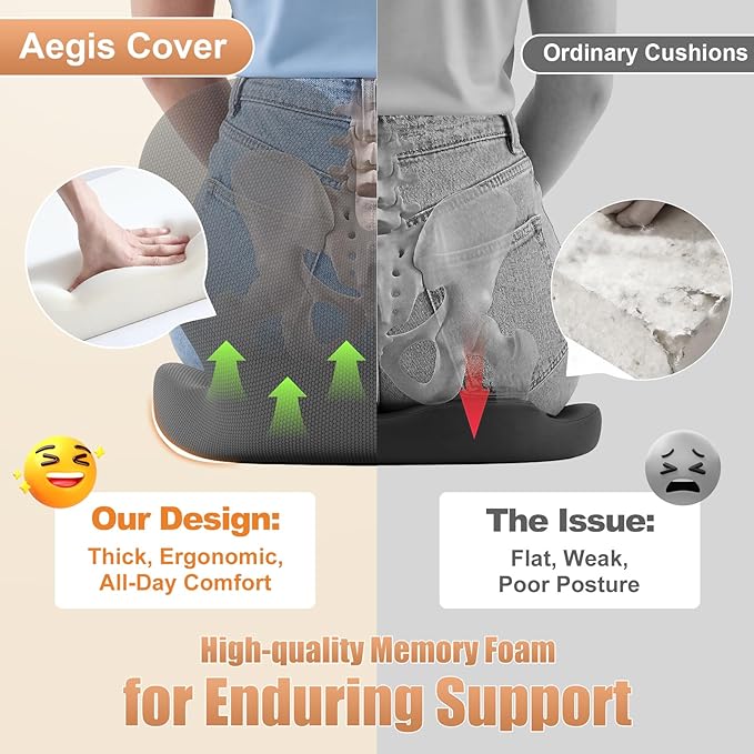Car Seat Cushion with Lumbar Support for Long Driving Truck RV, 3" Lift Breathable Ergonomic Memory Foam Cushion for Hip, Coccyx, Sciatica, Tailbone & Lower Back Support Vehicles Office Chair (Black)