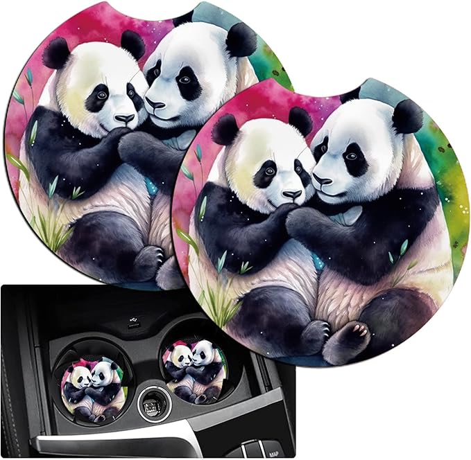 Car Armrest Cover Pads Universal Fashion Cute Auto Center Console Armrest Cover Pad with 2PCS Car Coasters Soft Waterproof Car Armrest Seat Protector for Women Girls, Cute Panda