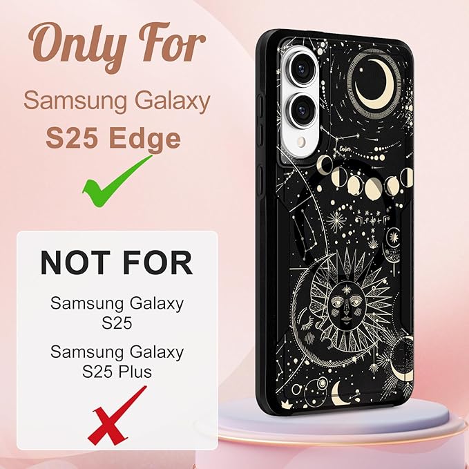 for Samsung Galaxy S25 Edge Case - Compatible with MagSafe Women Girls Cute Magnetic Protective Phone Cover Girly Aesthetic Sun Moon Heavy Duty Shockproof Design for Samsung S25 Edge Case