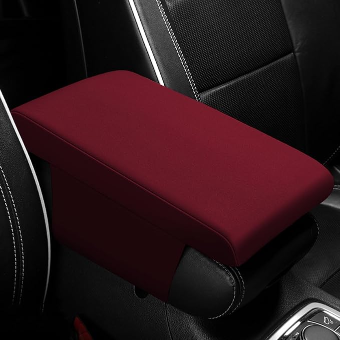 Center Console Pad, 12.2''×8.1'' Memory Foam Auto Armrest Cushion, Comfortable Arm Rest Storage Box Cover, Universal Car Interior Accessories for Most Vehicle, SUV (Wine Red)