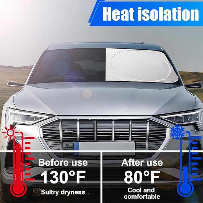 6PCS Reflective Car Windshield Sunshade, Polyester Foldable Car Side Window Sun Cover with Storage Bag, Universal Vehicle Interior Protection Accessories for Heat and UV Rays Shield