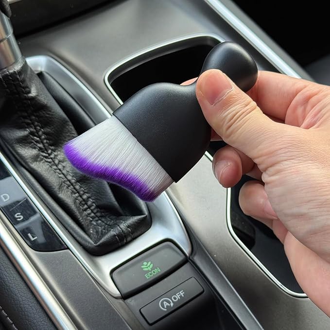 Car Detailing Brush, Soft Bristle Cleaning Brush, Scratch-Free Auto Duster Tool for Dashboard, Air Vents, Leather & Interior Cleaning (Black&Purple with Cap)