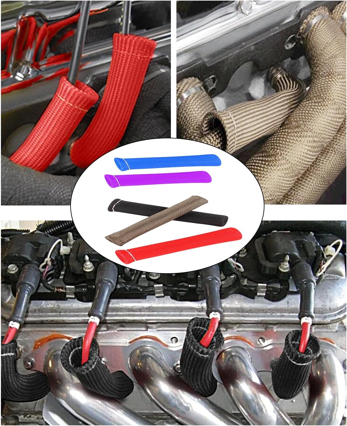 Spark Plug Wire Boots Protector - 8 PCS 2500° Spark Plug Heat Sleeve, 6 Inches Spark Plug Wire Heat Shield Protection Cover Replacement for LS1 / LS2 SBC BBC 350 454 Car Truck, Black