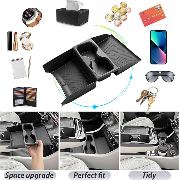 SKTU 2025 2026 Tucson Center Console Organizer for 2025 2026 Hyundai Tucson Limited/Hybrid Console Tray Hyundai Tucson 2025 2026 Accessories Lower Console Tray with Cup Holder (Limited/Hybrid Only)