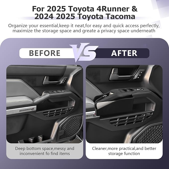 LUWU Door Side Storage Box Compatible with 2025 2026 Toyota 4Runner Accessories Side Organizer Tray 2025 2026 4Runner Center Console Organizer TPE Material Front Storage Box Black 2-Pack