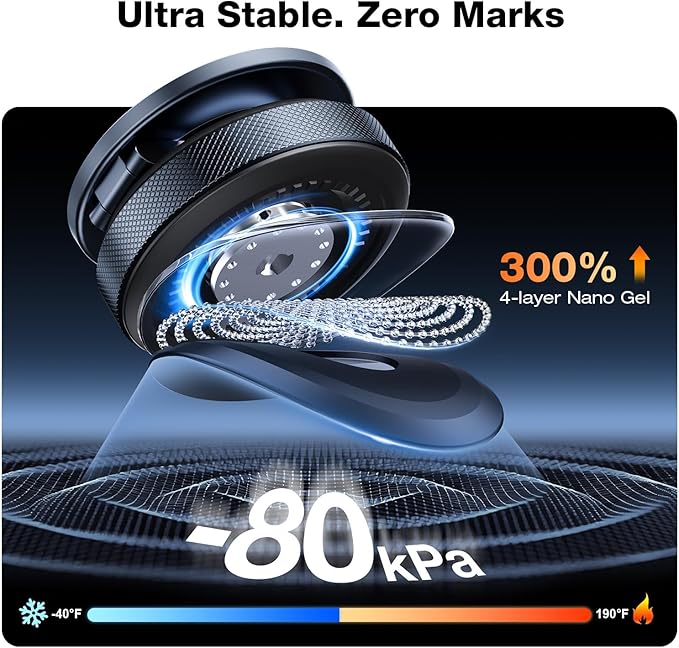 Aerospace Aluminum Magnetic Car Phone Mount for MagSafe [80LBS Vacuum Suction, 3200gf Strong Magnet] 360° Adjustable Car Phone Holder for iPhone 17 16 15 14 13 Pro Max