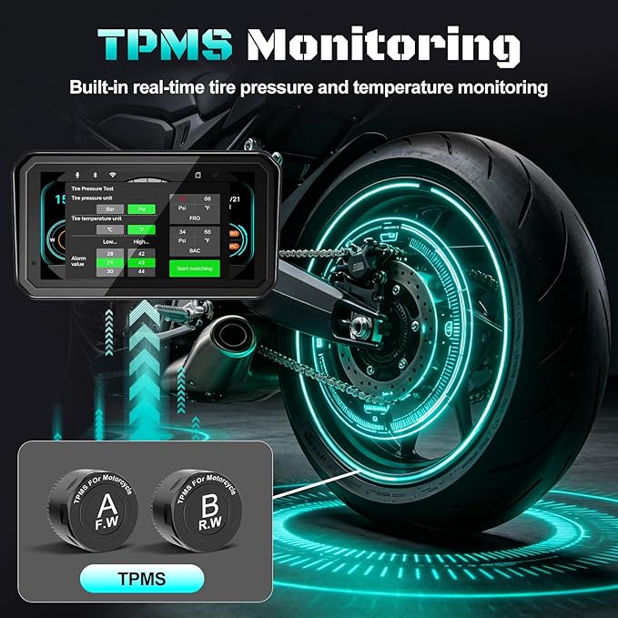 2026 LBW 6" Portable Motorcycle CarPlay GPS(Includes 128G SD), with Wireless Android Auto, Dual 2K Dash Cam/Recorder, Navigation, HD Waterproof Touchscreen, Quick-Release Magnetic Bracket, TPMS, BT