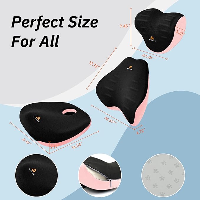 NS YOLO Ergonomic Car Seat Cushion with Comfort Memory Foam Neck Pillow, Car Pillow,Lumbar Support and Big Size Soft Seat Cushion for Driving Seat,Office Chair and Wheel Chair (Black and Pink-3 pcs)