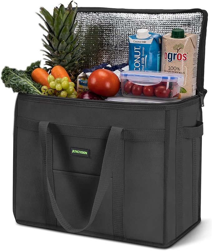 JUNGYOON Heavy-Duty Insulated Grocery Bags & Insulated Bag – Collapsible Cooler Bag with Zippered Top