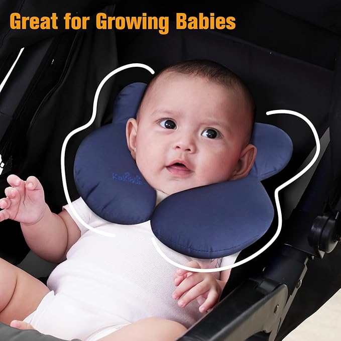 KAKIBLIN Baby Neck Pillow, Baby Head Pillow, Upgraded Support Travel Pillow,Neck Support Pillow for Carseat, Newborn Neck Support for Car Seat, Stroller, Pushchair, Travel, Dark Blue