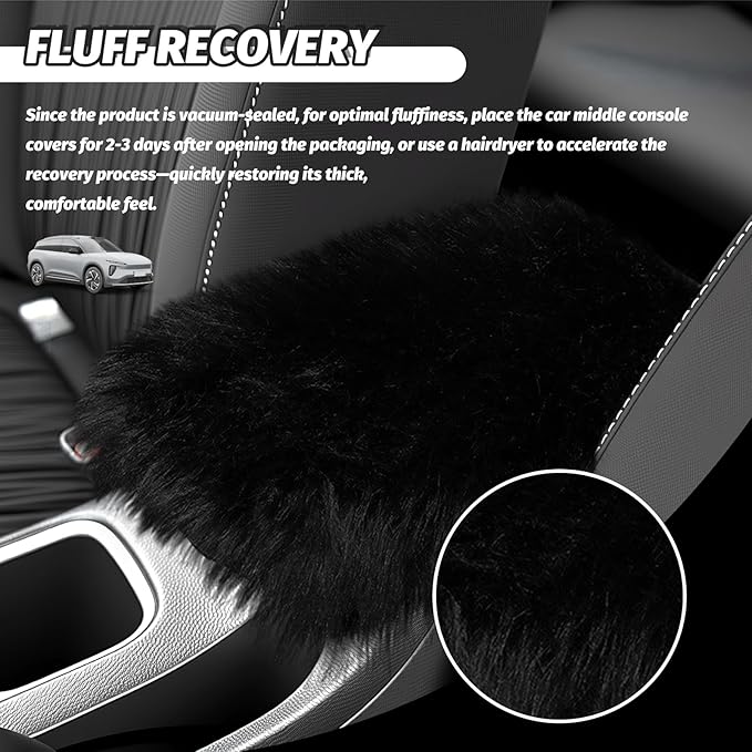 Soft Car Center Console Cover,Fluffy Arm Rest Cover for Car with Elastic Straps to Relieve Fatigue,Cars Armrest Cushion Universal Cars Decorations for Vehicles SUVs Trucks (Black)
