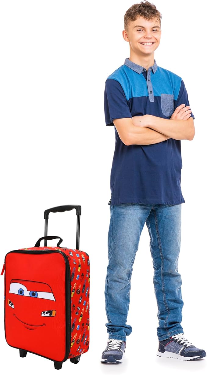 Bioworld Cars Lightning McQueen Kids' 4-Piece Travel Set With Suitcase, Duffle Bag, Toiletries Case, and Luggage Tag