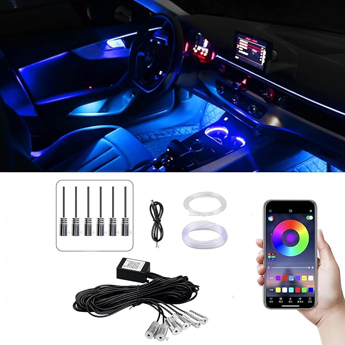 Car LED Interior Lights Strip APP Control, Car Neon Lights Kit with 236 inches Fiber Optic, Music Mode Sound Active Cars Atmosphere Ambient Lighting Kit (6 in 1)