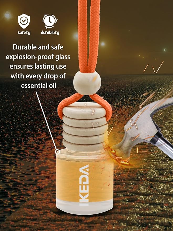 Ikeda Car Air Freshener: Hanging Car Smell Air Freshener | 10ml Hanging Car Perfume | Long Lasting Fragrance | Strong Scents Diffuser for Auto Home (Orange|Circular)