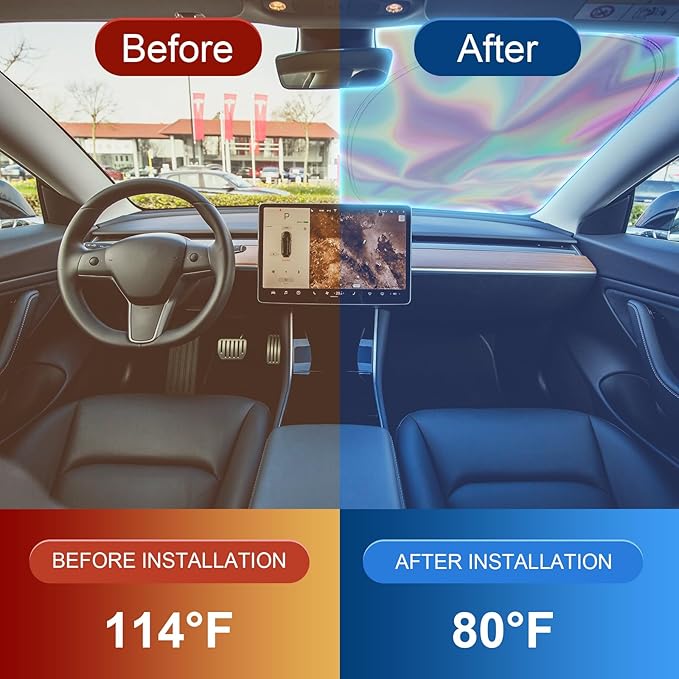 Car Windshield Sunshade for Tesla Model Y/3 - Folding Front Window Sun Shade Cover with Upgraded UV Protection Fabric, Professional Accessories for Tesla Model 3/Y 2016 to 2026 with a Storage Bag