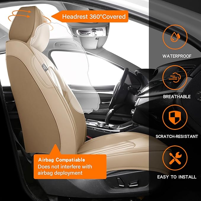 Car Seat Covers,Car Seat Protector Waterproof,Seat Covers Front, Car Seat Protectors,Automotive Seat Covers Fit for Most Cars Beige