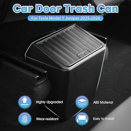 Shademax Rear Trash Can for Tesla Model Y Juniper 2026 2025 Center Console Organizer Backseat Storage Box Underseat Storage Tray Garbage Can Bin for Model Y Juniper Accessories Press Open Design Black