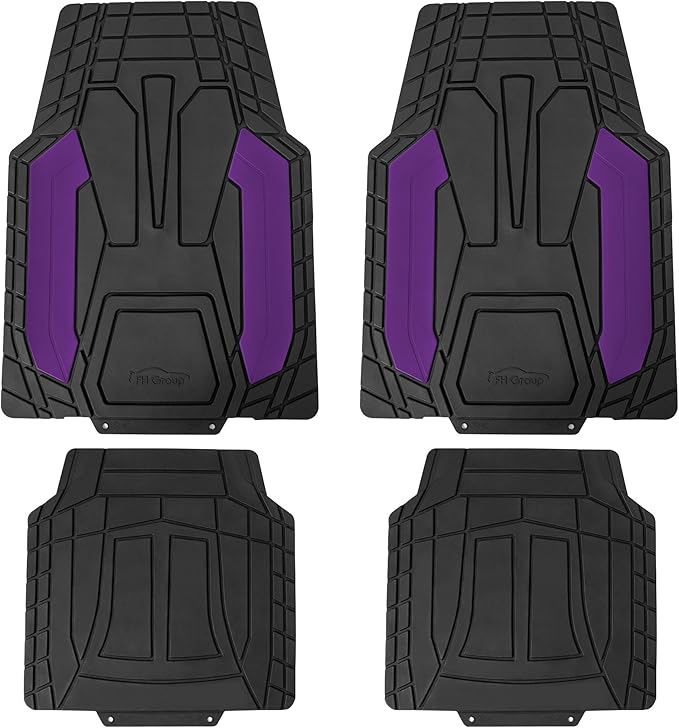 FH Group Automotive Heavy-Duty Rubber Floor Mats, Universal Fit Full Set, Climaproof, Trimmable for Most Sedan, SUV, Truck, Purple